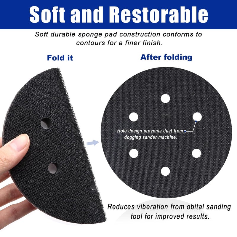SIJDIEE 5 Pack Interface Pads, 6 Inch 6 Holes Hook and Loop Soft Density Sponge Cushion Buffer Backing Pad, Foam Sanding Interface Pads for Orbital Sander Automotive Woodworking Polishing - Image 2